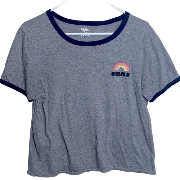 Vans Rainbow Embroidered Gray Logo T-shirt Size Large - Picture 1 of 6